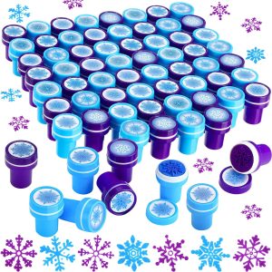 60 Pieces Winter Stamps Snowflake Stamps Plastic Colored Stamps Assorted Snowflake Stampers for Card Making Christmas Party Favors (Dark Blue, Light Blue)